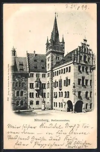 AK Nürnberg, Rathausneubau mit Litfasssäule