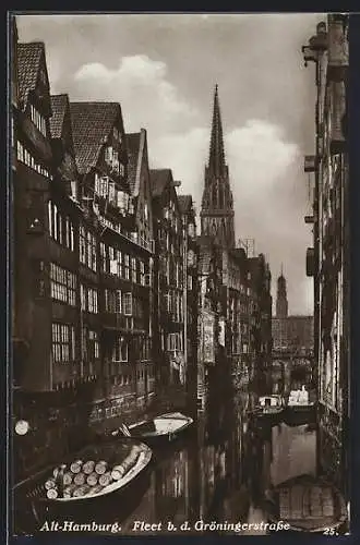 AK Hamburg, Alt-Hamburg, Fleet b. d. Gröningerstrasse