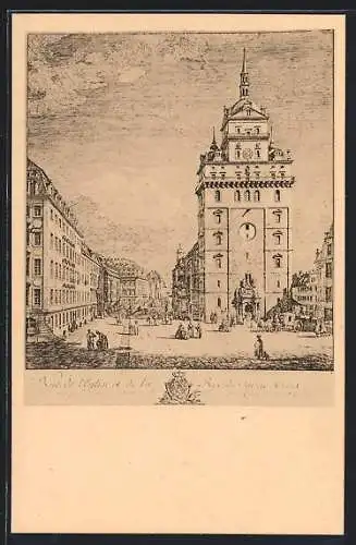Künstler-AK Dresden, Die Kreuzkirche im 18. Jahrhundert nach einem Stich von Caneletto