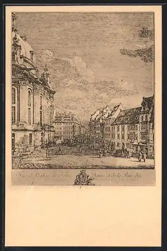 Künstler-AK Dresden, Die Frauenkirche und Rampische Gasse nach einem Stich von Canaletto