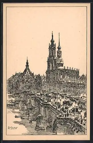 Künstler-AK Dresden, Blick auf die Altstadt