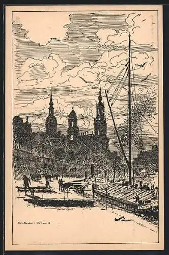 Künstler-AK Dresden, Blick nach der Brühl`schen Terrasse
