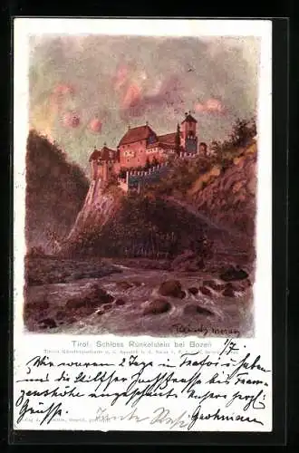 Künstler-Lithographie F.A.C.M. Reisch: Bozen, Schloss Runkelstein