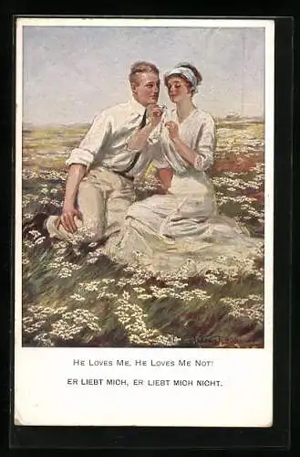 Künstler-AK Clarence F. Underwood: Liebspaar auf einer Blumenwiese