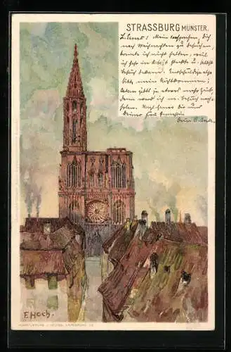 Künstler-Lithographie Franz Xaver Hoch: Blick zum Münster