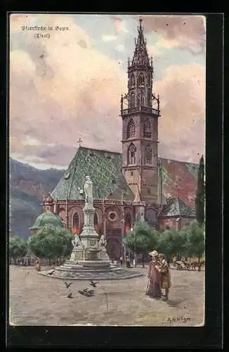 Künstler-AK Rudolf Alfred Höger: Bozen, Ansicht der Pfarrkirche