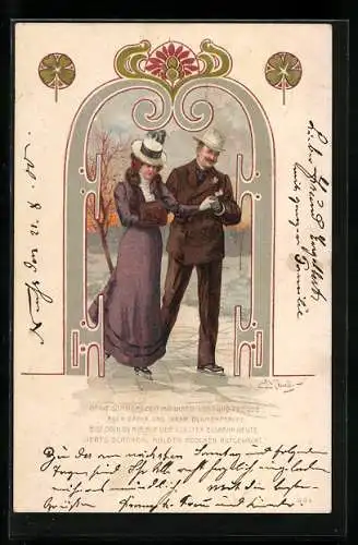 AK Verliebtes Paar läuft Schlittschuh