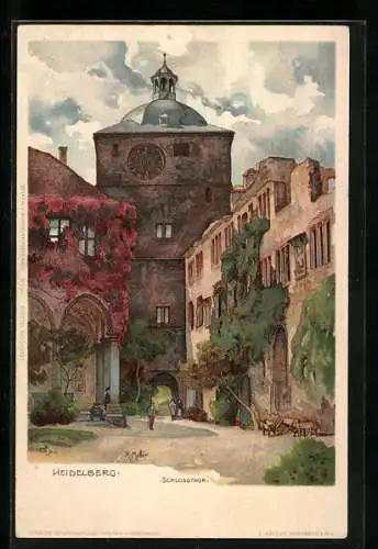 Künstler-AK Karl Mutter: Heidelberg, Blick auf das Schlosstor