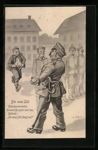 Künstler-AK H. Zahl: Wachmeister mit stramm stehenden Beamten