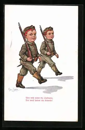 Künstler-AK H. Zahl: Zwei Soldaten mit Gewehren