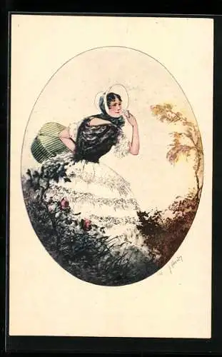 Künstler-AK J. Hardy: Frau auf einer sommerlichen Wiese