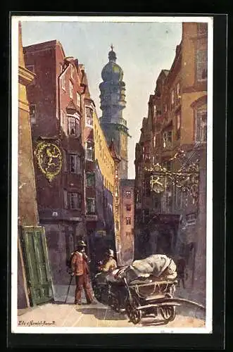 Künstler-AK Edo v. Handel-Mazzetti: Innsbruck, Seilergasse und Stadtturm