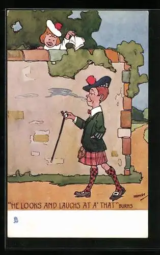 Künstler-AK Hamish: He looks and laughs at a` that Burns, Scherz, Schotte