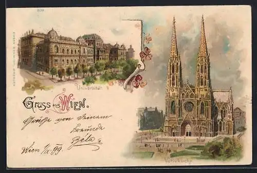 Lithographie Wien IX, Universität und Votivkirche