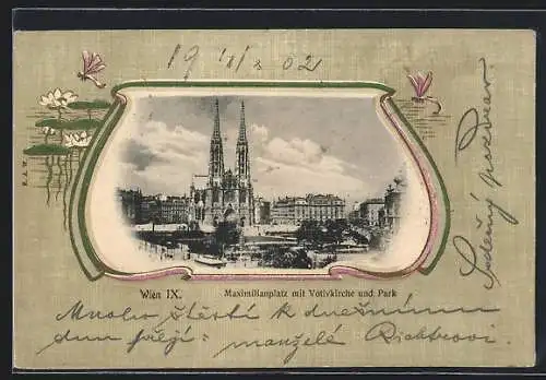 AK Wien, Maximilianplatz mit Votivkirche und Park