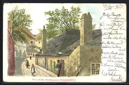 Künstler-AK Wien, Blick in die Nadlergasse, Croatendörfl