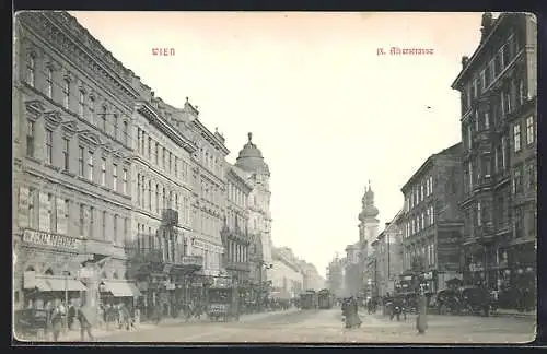 AK Wien, Alserstrasse mit Geschäften und Strassenbahnen