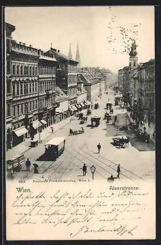 AK Wien, Alserstrasse aus der Vogelschau, Strassenbahn