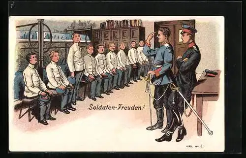 AK Rekruten vor dem Hauptmann, 1. Weltkrieg