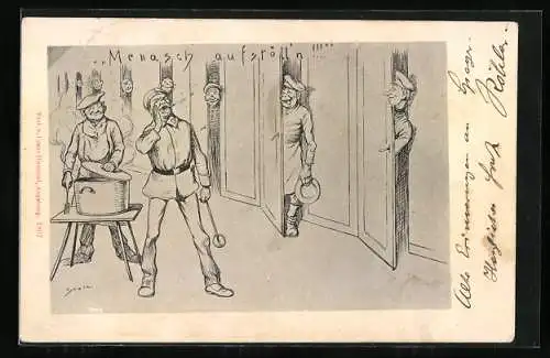 AK Soldaten werden zum Essen gerufen, 1. Weltkrieg