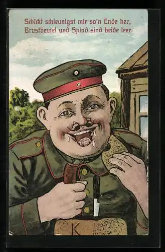 AK Soldat isst Brot mit Wurst, 1. Weltkrieg