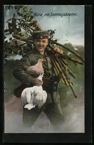 AK Soldat mit geplünderter Beute
