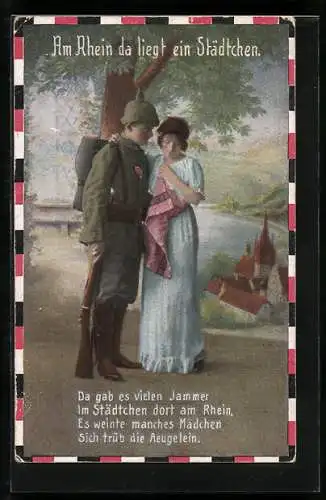 AK Deutscher Soldat in Uniform beim Abschied von seiner Liebsten