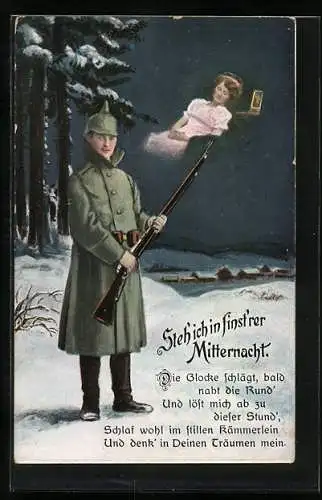 AK Steh` ich in finst`rer Mitternacht, Die Glocke schlägt..., Soldat mit Gewehr im Schnee, Soldatenliebe