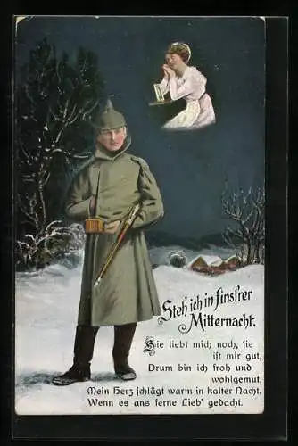 AK Steh` ich in finst`rer Mitternacht, Sie liebt mich noch..., Soldat mit Gewehr im Schnee, Soldatenliebe