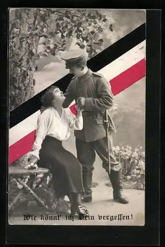 AK Soldat in Uniform mit Frau im Arm, Soldatenliebe