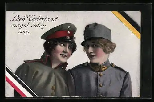 AK Österreichische und deutsche Soldatin in Uniform mit Schirmmütze