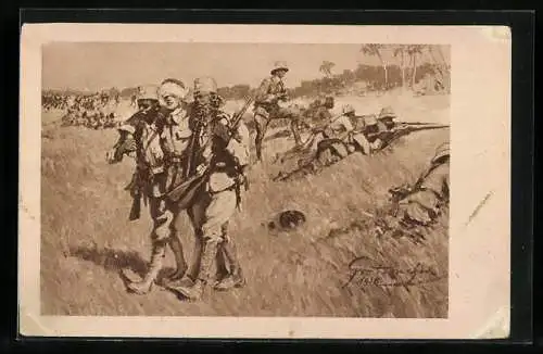 Künstler-AK Askaritreue in Deutsch-Ostafrika, Infanterie