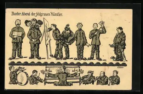 Künstler-AK sign. E. Kippels: Bunter Abend der feldgrauen Künstler