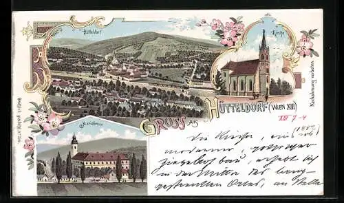 Lithographie Wien, Hütteldorf, Mariabrunn, Kirche