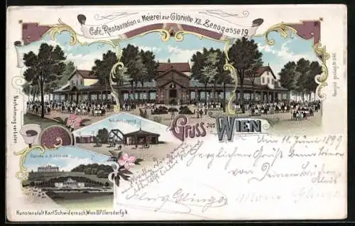 Lithographie Wien, Café-Restaurant und Meierei zur Gloriette, Zenogasse 19