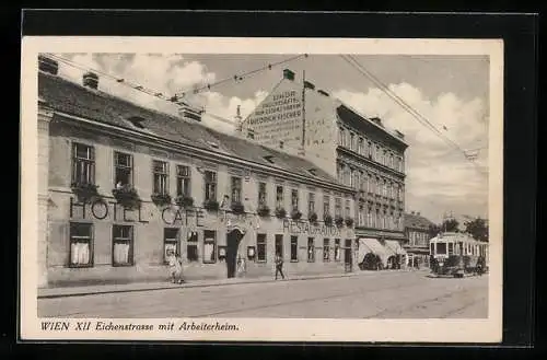 AK Wien, Eichenstrasse mit Hotel-Restaurant und Arbeiterheim