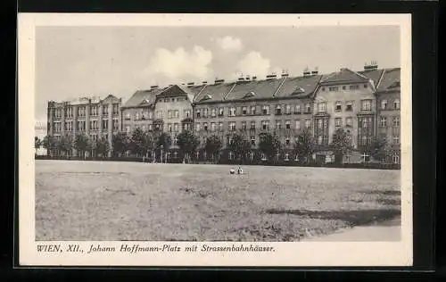 AK Wien, Johann Hoffmann-Platz mit Strassenbahnhäuser