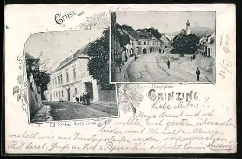 AK Wien, Grinzing, Pohler`s Restaurant, Strassenpartie am Hauptplatz