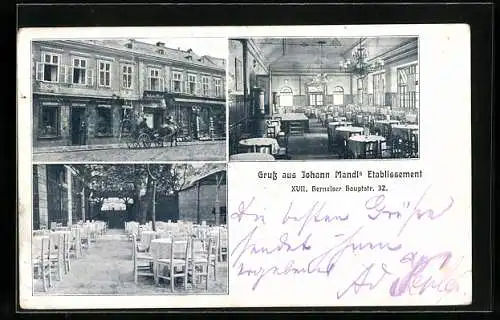 AK Wien, Gasthaus und Etablissement von Johann Mandl, Hauptstrasse 32