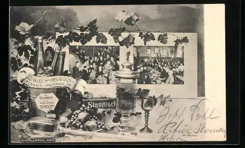 AK Wien, Hernals, Gasthaus Heurigen in der Hauptstrasse 68, Stammtisch mit Trauben und Wein