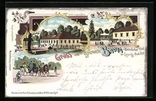 Lithographie Liesing /Breitenfurther Thal, Gasthof zum grünen Baum