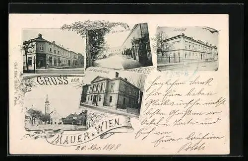 AK Mauer bei Wien, Gemeindehaus, Schule, Bad Sans-Souga