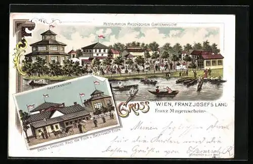 Lithographie Wien, Franz Josefs Land, Restaurant Magenschein mit Garten