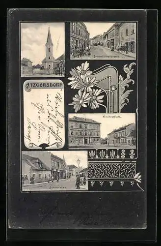 AK Wien, Atzgersdorf, Bahnstrasse, Breitenfurtherstrasse, Kirchenplatz