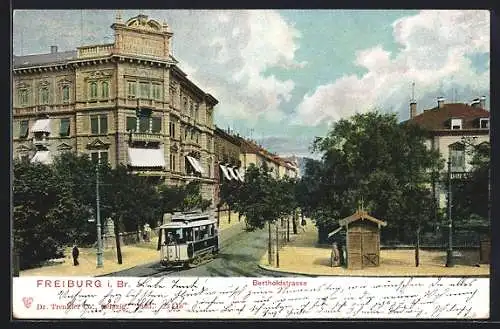 AK Freiburg i/Br, Bertholdstrasse, Strassenbahn