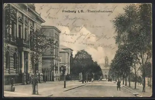 AK Freiburg i. B., Blick in die Eisenbahnstrasse