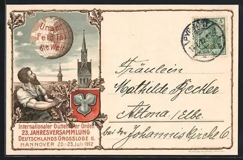 Lithographie Hannover, Internationaler Guttempler Orden, 23. Jahresversammlung 20.-23. Juli 1912, Marktkirche