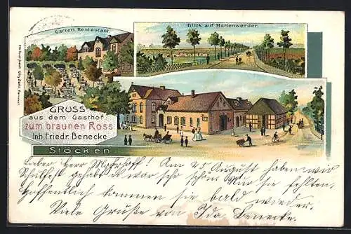 Lithographie Stöcken / Hannover, Gasthof zum braunen Ross von F. Benecke