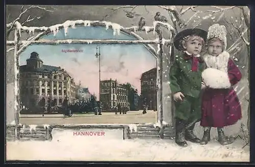 AK Hannover, Aegidientorplatz im Winterwald-Passepartout