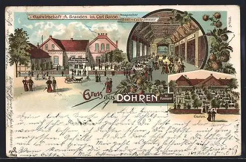 Lithographie Döhren bei Hannover, Gasthaus A. Brandes mit Saal u. Clubzimmer